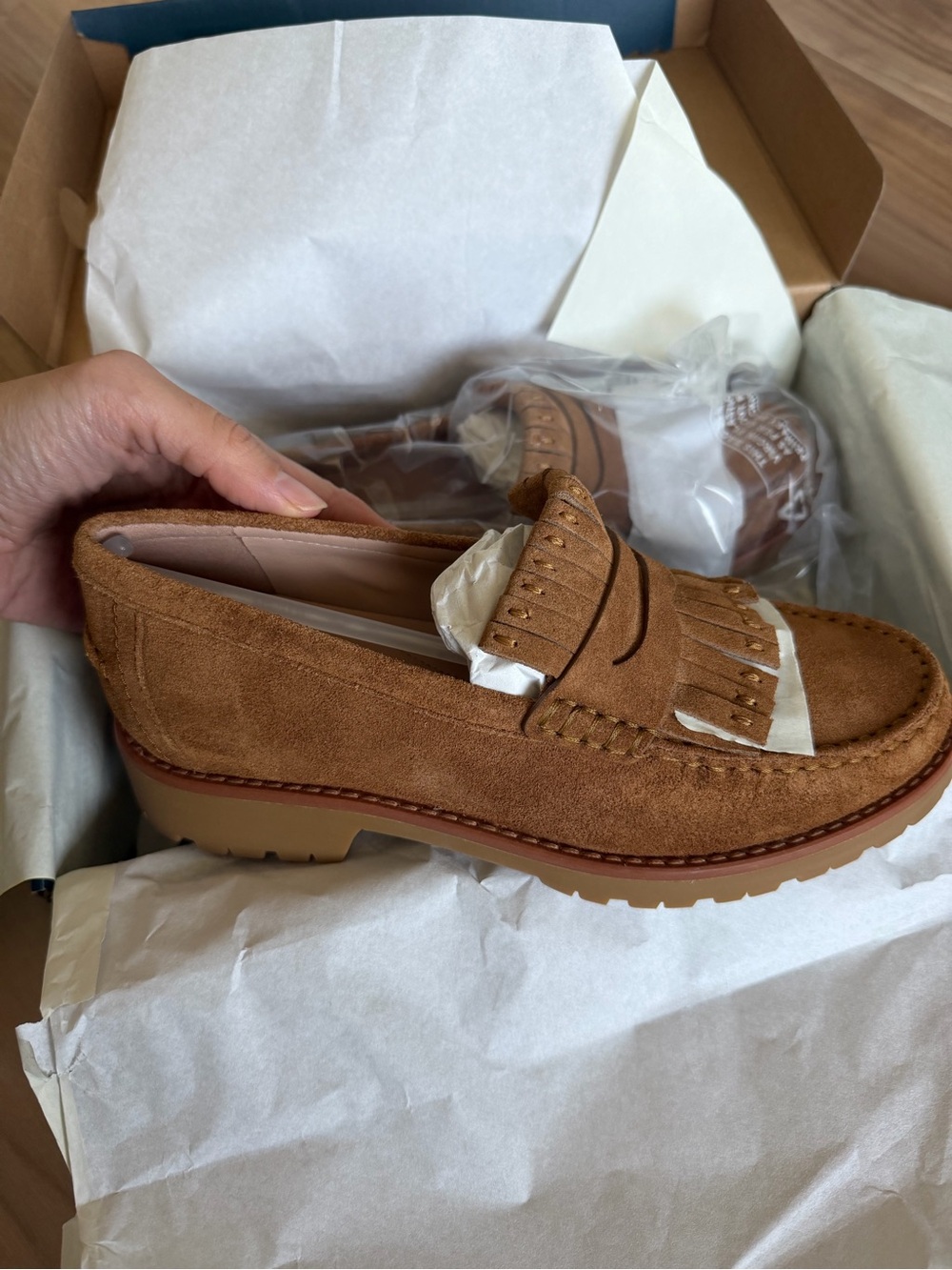 Cole Haan Tan Suede Kiltie Fringe Loafers - Picture 5 of 5